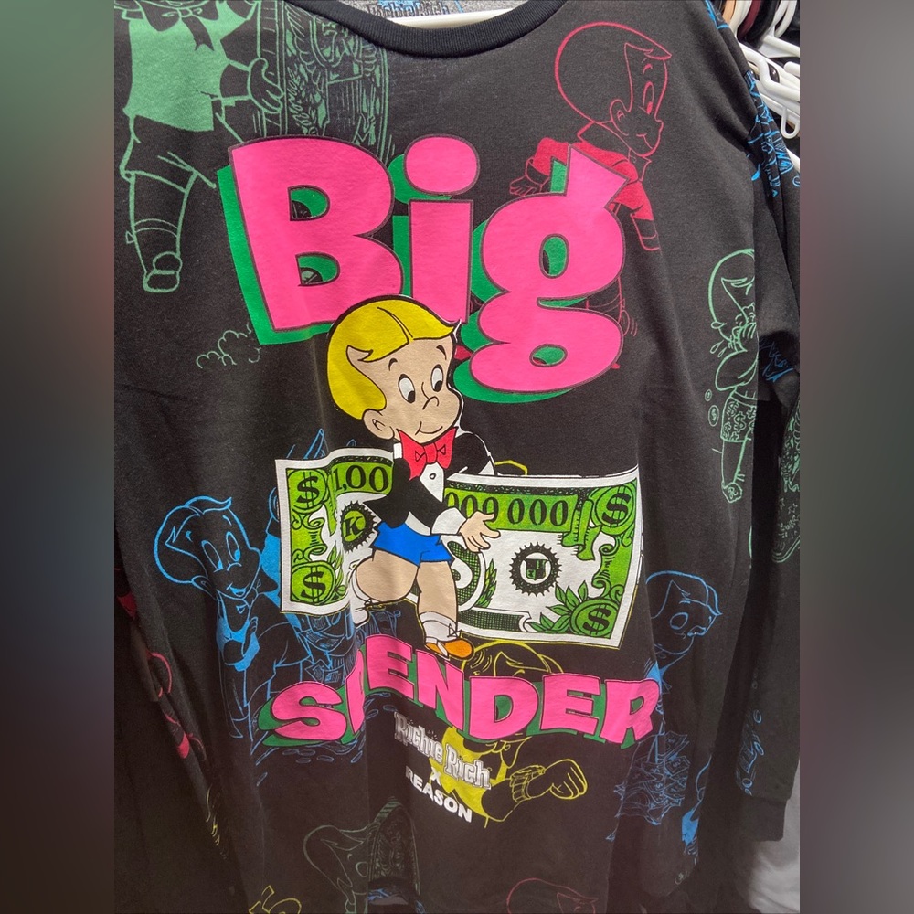 Richie Rich X Reason Big Spender  Long Sleeve T Shirt Size L Black Pink Nwt